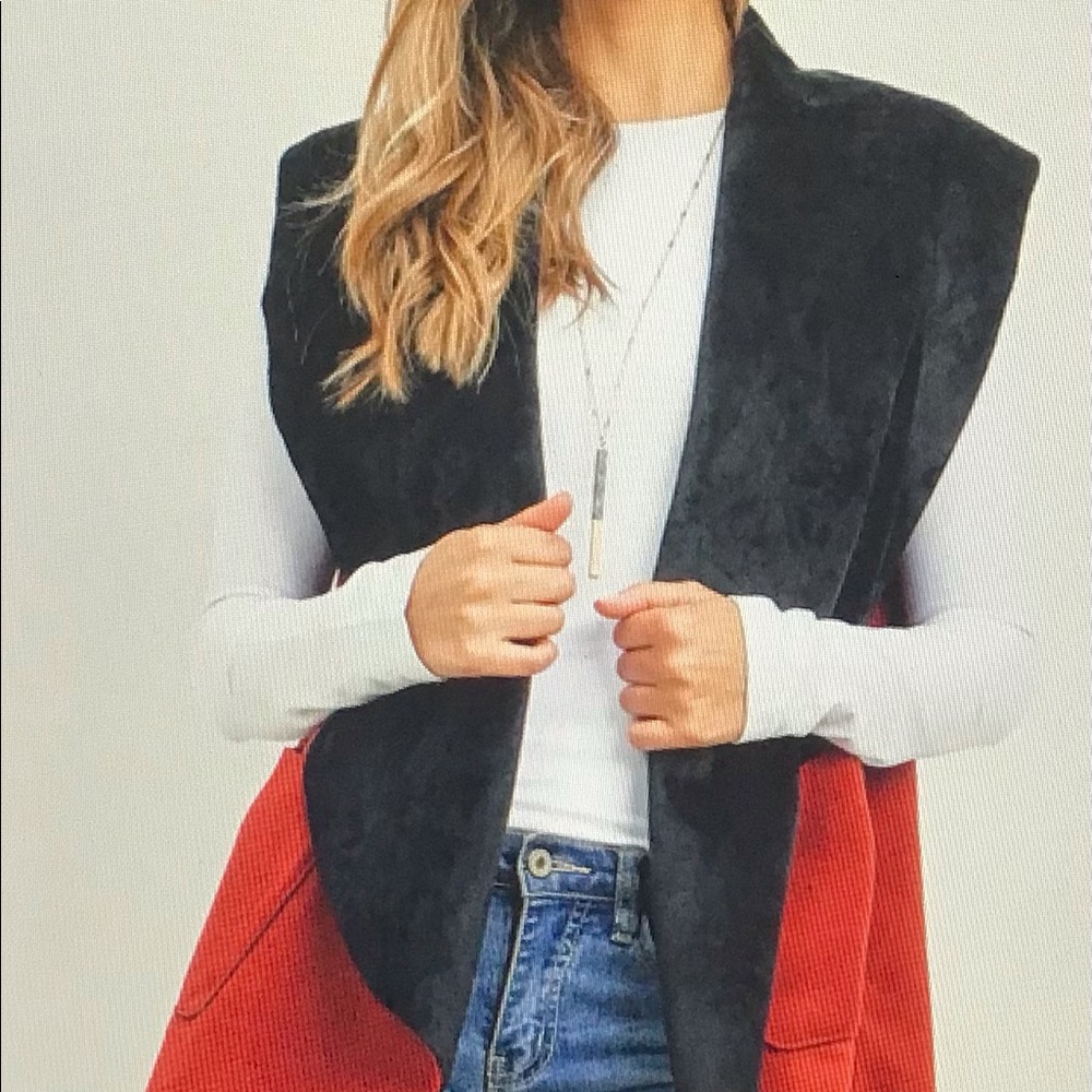 Two tone Red w/pocket Kimono